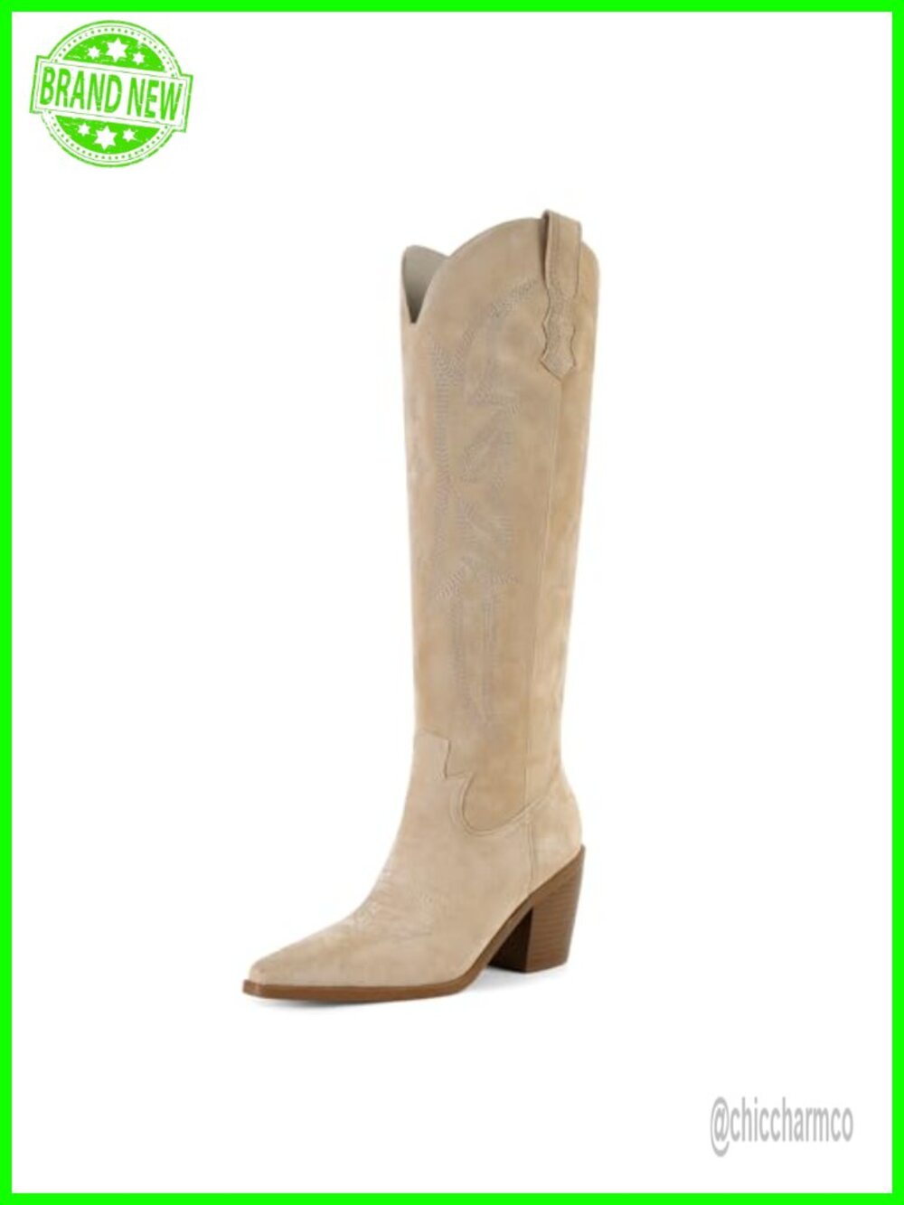 SOVANYOU Cowgirl Knee High Western Boots Faux Leather Wide Calf Pull-On